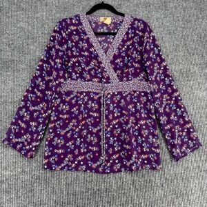 Vintage Route 66 women's purple floral paisley blouse medium boho 90s Y2K witchy